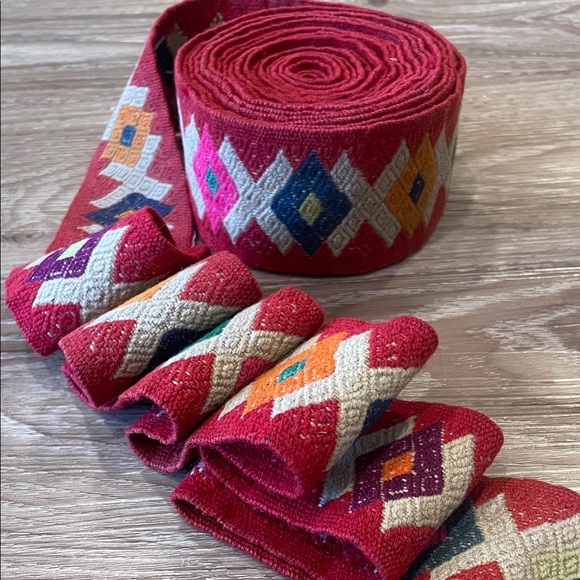 Peruvian VTG Handwoven Vibrant Red Multicolor Geometric Patterned Trim (5 yards) - Picture 1 of 4